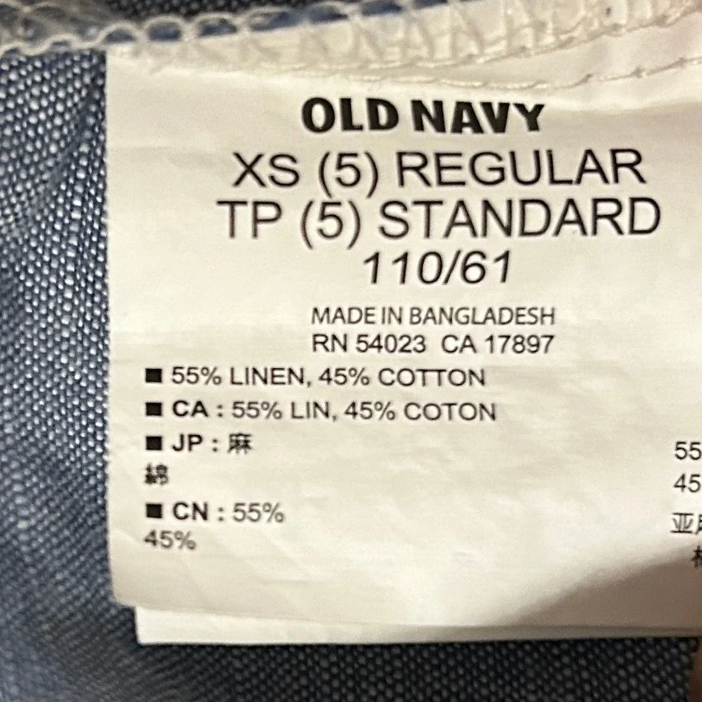 Old Navy Button Up Shirt Kids XS 5 Blue Linen Cotton Short Sleeve Chambray